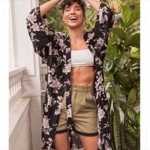 Spiritual Gangster Floral Print Maya Kimono Black White OS One Size
